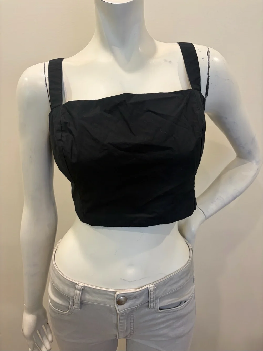 ABERCROMBIE & FITCH Black Cotton Tie Back Bow Cropped Tank Top_3